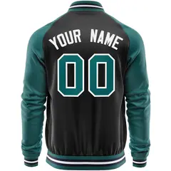 Black Aqua Raglan Sleeves Full-Zip Letterman Baseball Jacket 6