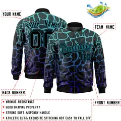Black Aqua-Royal Spotted Full-Zip Letterman Bomber Jacket 2