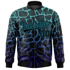 Black Aqua-Royal Spotted Full-Zip Letterman Bomber Jacket 3