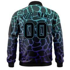 Black Aqua-Royal Spotted Full-Zip Letterman Bomber Jacket 4