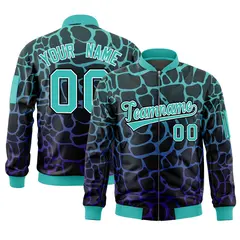 Black Aqua-Royal Spotted Full-Zip Letterman Bomber Jacket
