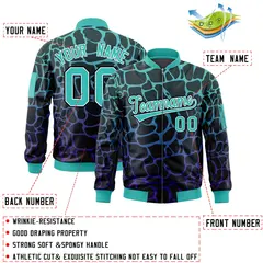 Black Aqua-Royal Spotted Full-Zip Letterman Bomber Jacket 2