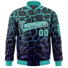 Black Aqua-Royal Spotted Full-Zip Letterman Bomber Jacket 3