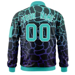 Black Aqua-Royal Spotted Full-Zip Letterman Bomber Jacket 4