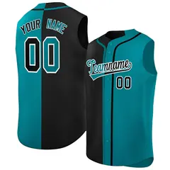 Black Aqua Split Design Authentic Sleeveless Baseball Jersey