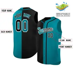 Black Aqua Split Design Authentic Sleeveless Baseball Jersey 2