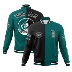 Black Aqua Split Letterman Full-Snap Varsity Baseball Jacket 1