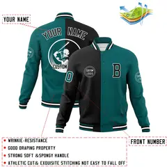 Black Aqua Split Letterman Full-Snap Varsity Baseball Jacket 4