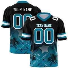 Black Aqua Star Gradient Flag Football Jersey 1