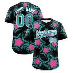 Black Aqua Star Graffiti Baseball Jersey