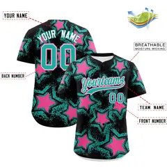 Black Aqua Star Graffiti Baseball Jersey 2