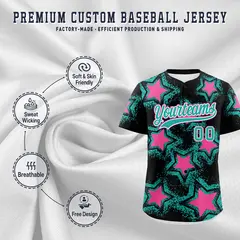 Black Aqua Star Graffiti Baseball Jersey 3