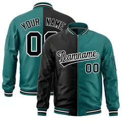 Black Aqua Two Tone Full-Zip Varsity Letterman Bomber Jacket 1