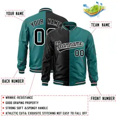 Black Aqua Two Tone Full-Zip Varsity Letterman Bomber Jacket 2