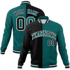Black Aqua Two Tone Split Varsity Full-Snap Letterman Jacket