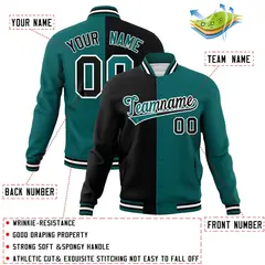 Black Aqua Two Tone Split Varsity Full-Snap Letterman Jacket 4