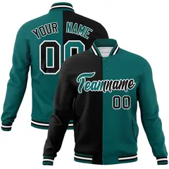 Black Aqua Two Tone Split Varsity Full-Snap Letterman Jacket