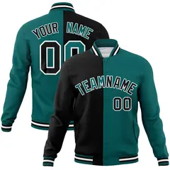 Black Aqua Two Tone Split Varsity Full-Snap Letterman Jacket