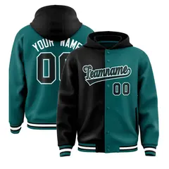 Black Aqua Two Tone Split Varsity Letterman Hoodie Jacket 1