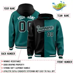 Black Aqua Two Tone Split Varsity Letterman Hoodie Jacket 4