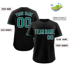 Black Aqua-White Classic Style Baseball Jersey 2