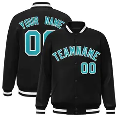 Black Aqua-White Classic Varsity Full-Snap Letterman Jacket 1