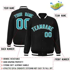 Black Aqua-White Classic Varsity Full-Snap Letterman Jacket 2