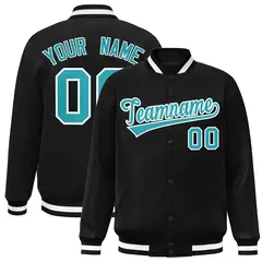Black Aqua-White Classic Varsity Full-Snap Letterman Jacket 1