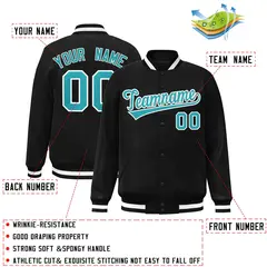 Black Aqua-White Classic Varsity Full-Snap Letterman Jacket 2
