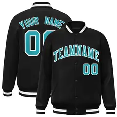 Black Aqua-White Classic Varsity Full-Snap Letterman Jacket