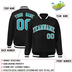Black Aqua-White Classic Varsity Full-Snap Letterman Jacket 2
