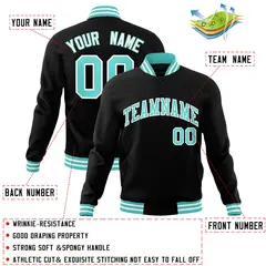 Black Aqua-White Classic Varsity Full-Snap Letterman Jacket 4
