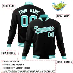Black Aqua-White Classic Varsity Full-Snap Letterman Jacket 4