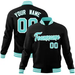 Black Aqua-White Classic Varsity Full-Snap Letterman Jacket 1