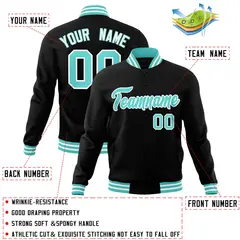 Black Aqua-White Classic Varsity Full-Snap Letterman Jacket 4