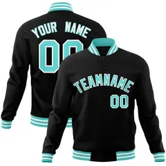 Black Aqua-White Classic Varsity Full-Snap Letterman Jacket 1