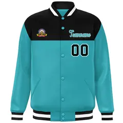 Black Aqua-White Color Block Full-Snap Varsity Letterman Jacket 3