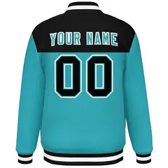 Black Aqua-White Color Block Full-Snap Varsity Letterman Jacket 4