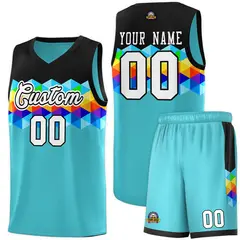 Black Aqua-White Colorful Basketball Jersey Sets