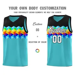 Black Aqua-White Colorful Basketball Jersey Sets 2