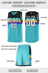 Black Aqua-White Colorful Basketball Jersey Sets 4