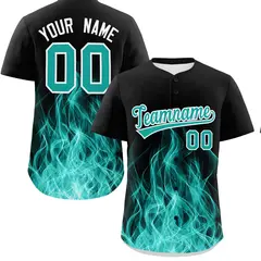 Black Aqua White Flame Graffiti Baseball Jersey