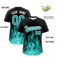 Black Aqua White Flame Graffiti Baseball Jersey 2