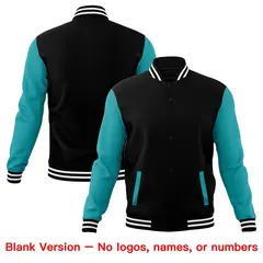 Black Aqua White Raglan Sleeves Cotton Letterman Jacket 6