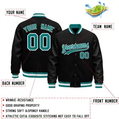 Black Aqua White Varsity Jacket with Faux Leather Sleeves 2