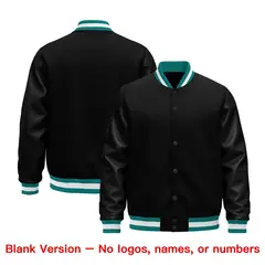 Black Aqua White Varsity Jacket with Faux Leather Sleeves 6