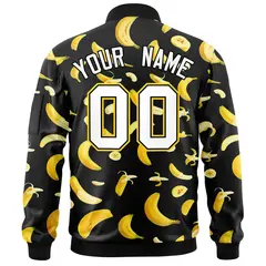 Black Banana Pattern Letterman Varsity Full-Zip Jacket 4
