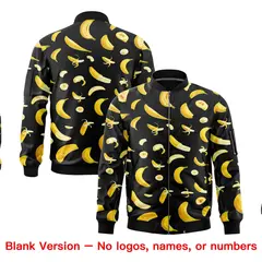 Black Banana Pattern Letterman Varsity Full-Zip Jacket 8