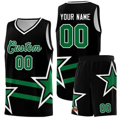 Black Basketball Kit Kelly Green Star Pattern and Double Lines