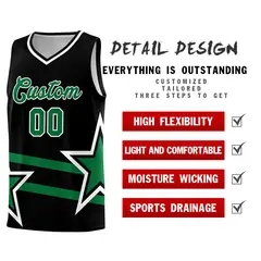 Black Basketball Kit Kelly Green Star Pattern and Double Lines 2